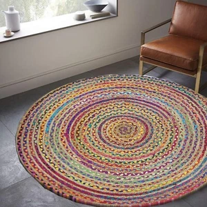 Jute Cotton Braided Reversible,Stylish Multicolor Rug for Living Room (120 cm) - Picture 1 of 5