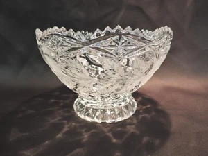 Vintage Imperlux Lead Crystal Candy Dish - Frosted Rose, Sawtooth Rim - Picture 1 of 5