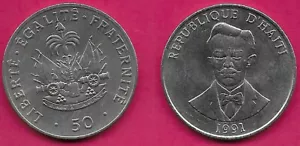 HAITI 50 CENTIMES 1991 UNC BÜSTE CHARLEMAGNE PERALTE, NATIONALHELD, BUSTANGESICHT, NA - Bild 1 von 1