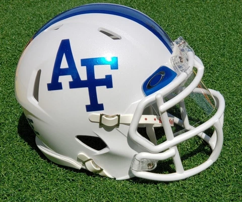 AIR FORCE FALCONS WHITE MINI FOOTBALL HELMET WITH CHROME ACCENTS AND VISOR Cover