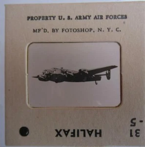 Bombardero Halifax, 35 mm Celuloide Ejército de EE. UU. Diapositiva de reconocimiento de aviones - Imagen 1 de 1