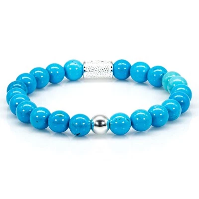 Perlenarmband Blauer Türkis Perlen Silver / Gold 925 Sterling Silber /  18k - Bild 1 von 4