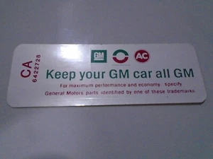 1968-69 Reproduction Chevy KYGMAGM Air Cleaner Decal AC/Delco - Afbeelding 1 van 1