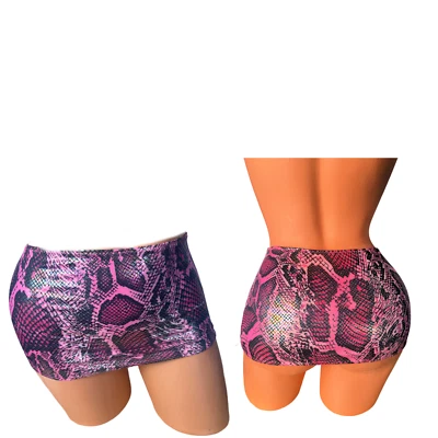 Micro mini skirt pull on exotic dancewear  bikini coverup pink python wet look - Image 1 of 4