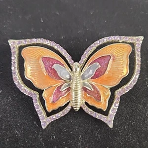 Brooch Butterfly Napier silver tone Gold & Purple Enamel Rhinestones Pin Vintage - Picture 1 of 4