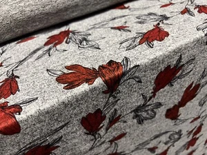 Super Soft Knitwear Jersey Fabric, Per Metre - Flower Print - Grey Marl & Rust - Picture 1 of 3