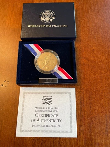 1994 US Mint Proof World Cup Clad half dollar in box with COA Cover