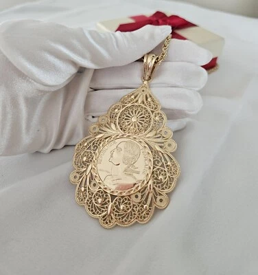 Rope Necklace 18kt Gold Plated French Coin Pendant Dubai Jewelry African Indian - Image 1 of 4