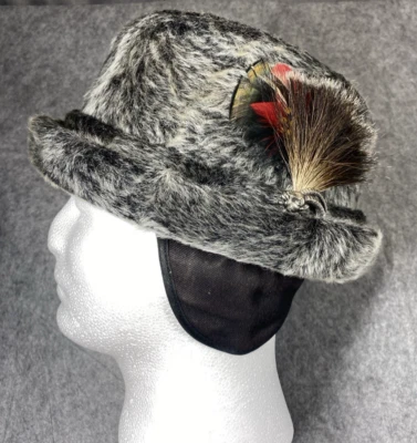 Chapéu Stetson masculino cinza Fedora abas de orelha de pele sintética década de 1930 anos 40 broche de caça alemão - Imagem 1 de 4