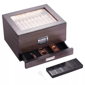 VEVOR 30-50 Zigarren-Humidor Glasplatte Zedernholz-Zigarrenkiste Schublade - Bild 1 von 12