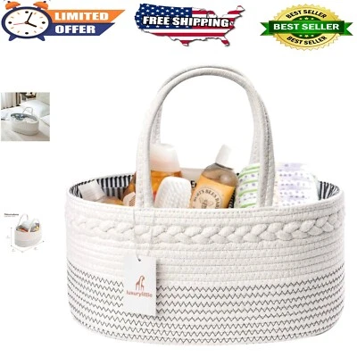 Large Cotton Rope Diaper Caddy Organizer - Portable Baby Storage Basket with ... - Image 1 of 4