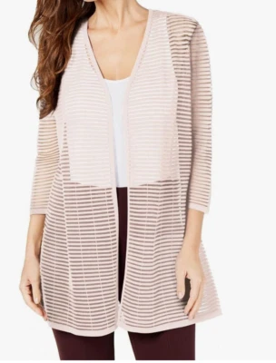 Женский кардиган Alfani с открытой передней частью в оттоманскую полоску свитер розовый большой размер 2X - Изображение 1 из 4