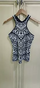 Active Basic Women's Black White Racer Back Tank Top Sleeveless Size 8 - Picture 1 of 8