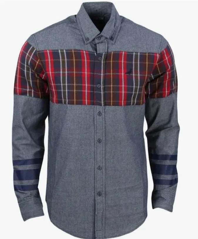 Camisa Staple Para Hombres Indigo Stormking Tejida con Botones Talla Grande Manga a Rayas Foto 1 de 4