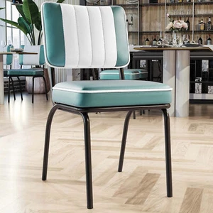 JUEGO DE 2 DINER STEEL BLACK | Silla de comedor | Turquesa | Cuero | Silla de comedor americana... - Imagen 1 de 4
