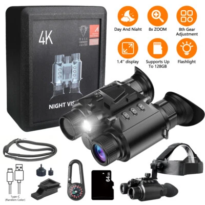 4K Hunting Infrared Night Vision Binoculars 3D Head Mounted Goggles 8X Zoom 300M - Image 1 of 4