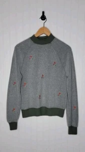Anthropologie t.la Green Fleece Floral Embroidered Mockneck Sweatshirt Top XS - Picture 1 of 9