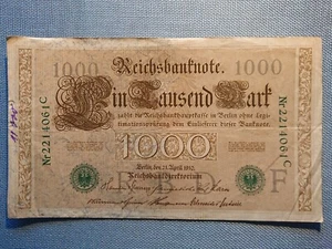alte Reichsbanknote Geldschein Tausend 1000 Mark Berlin 21. April 1910 2214061C - Picture 1 of 2