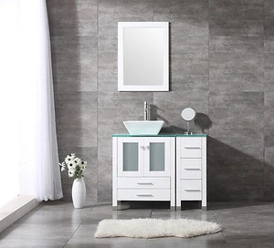 36" Square Ceramic Sink Bathroom Vanity Cabinet Wood Modern Design Mirror - Picture 1 of 5