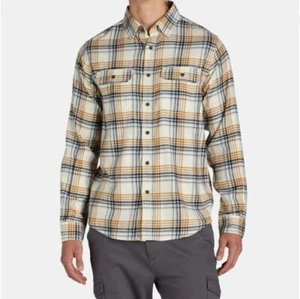 George Men's Long Sleeve Flannel Shirt Size L (42-44) Delicate Ivory Plaid - Picture 1 of 3