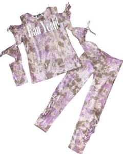 Hope Jeans girls 2pc Eau Yeah lilac tie dye slashed cutout top & leggings set 8 - Picture 1 of 4