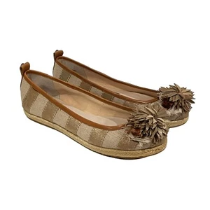 Juicy Couture Espadrilles Womens 6 Beige Gold Brown Canvas Flats Gianna Flower - Picture 1 of 13