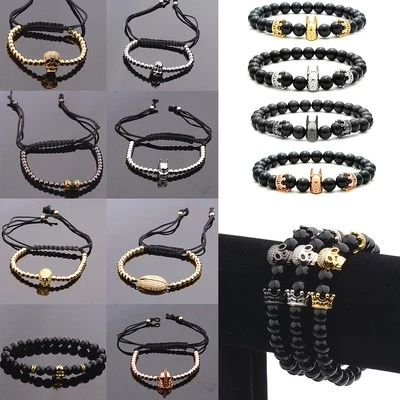 Mens 18k Superhero 4mm Micro Pave Zircon Copper Beads Braiding Macrame Bracelets - Изображение 1 из 4