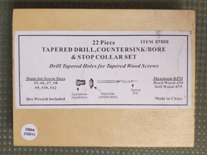 22PC Tapered Drill Countersink/Bore & Stop Collar Set - Picture 1 of 3
