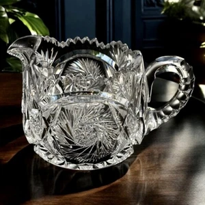 Antique American Brilliant Period Creamer Cut Crystal Stars, Sawtooth, Panels - Bild 1 von 10
