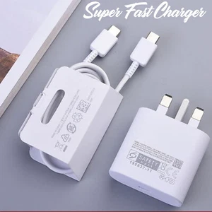 Genuine 25W Fast Charger Adapter & Charging Cable For All Samsung Galaxy Phones - Picture 1 of 12