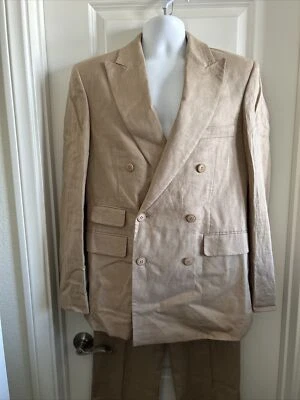 Traje De Colección Deadstock International Hombre Lino Talla Mediana Tostado Caqui Pantalones 32 Foto 1 de 4