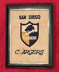 Vintage 1960's San Diego Chargers AFL Embroidered Needlepoint Framed Plaque Old