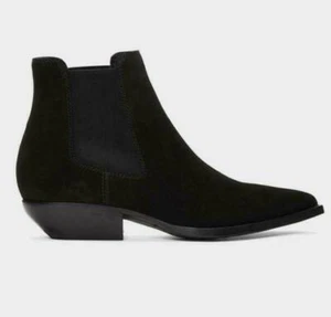 Pull On Suede Leather Mens Chelsea Pointed Toe Ankle Boots Low Cuban Heel Shoes - Picture 1 of 7