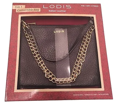 LODIS  Emily 5 In1 Convertible Crossbody Handbag Black Italian Leather Bag New • 19.99€