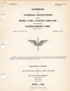 1942 AAF CURTISS P-40E-1 WARHAWK FIGHTER OVERHAUL FLIGHT MANUAL HANDBOOK-CD - Picture 1 of 12