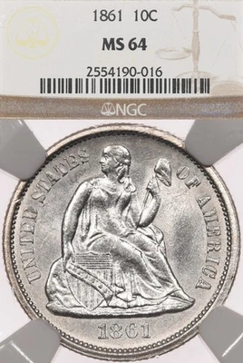 1861 10C NGC MS64 Liberty Seated Dime - Civil War Date - Image 1 of 4