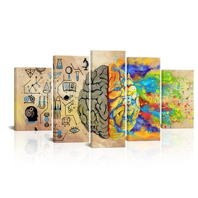 5 Панель мозга холст настенное искусство человека левый и правый мозг плакат искусства образования... - Изображение 1 из 4