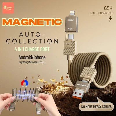 4 in 1 Type C/USB A 65W Magnetic Fast Charging Cable For Apple Samsung - image 1 of 4