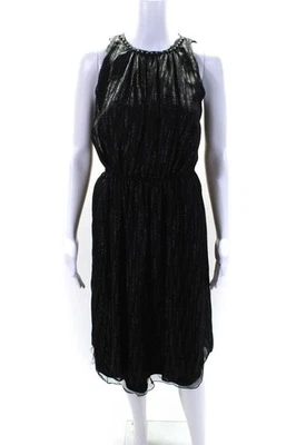 Vestido midi negro sin mangas con cuello redondo con cuentas brillantes talla 6 de Tahari para mujer Foto 1 de 4