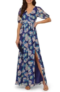 Neu mit Etikett $ 229 Adrianna Papell Blumen Crinkle Chiffon Kleid 2 - Bild 1 von 7
