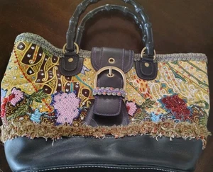 Nine West Multicolor Beaded Crystals Pretty Print Canvas Purse Tote Bag - Picture 1 of 5