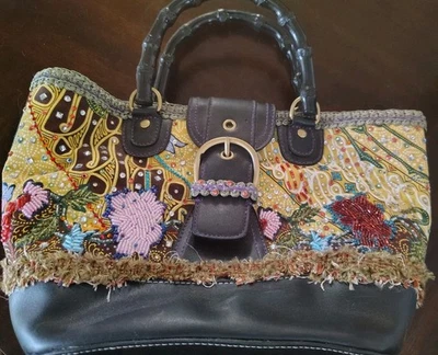 Nine West Multicolor Beaded Crystals Pretty Print Canvas Purse Tote Bag - Image 1 of 4