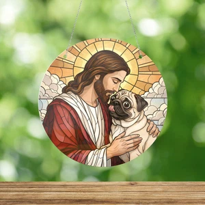 Jesús y Pug Perro Forma Personalizada Acrílico Adorno Regalo Cristiano para Amantes de Mascotas - Imagen 1 de 5