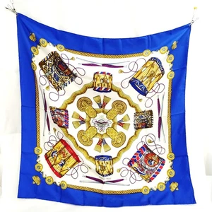 Bufanda Hermes Carre 90 Les Tambours Azul Seda 100% 908974 - Imagen 1 de 11