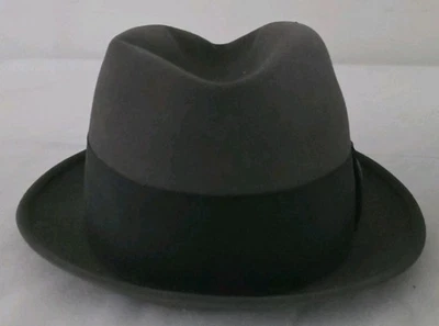 Sombrero Fedora STETSON de Colección Fieltro de Piel Gris Ala Tacaña Pluma Forrado Satinado EE. UU. Foto 1 de 4