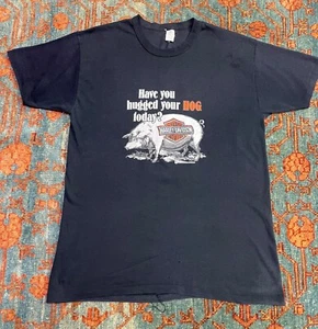 Vintage 80s HARLEY DAVIDSON HAVE YOU HUGGED YOUR HOG TODAY T-Shirt size large  - Bild 1 von 5