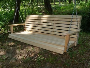 5ft REG Cypress Wood Wooden Porch Bench Swing WITH CUP ARMS & CHAINS Made In USA - Picture 1 of 9