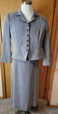 Vtg Miss Dorby Gray Polyester Single Breasted Jacket & Skirt ~ 2 Piece Suit 16P - Image 1 of 4
