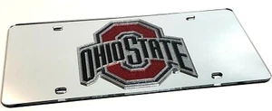 Ohio State Buckeyes Laser Cut Silver License Plate Glitter Logo Rare Man Cave IT - Picture 1 of 3