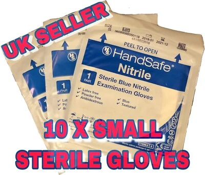 UK | 10 Pairs X SMALL Handsafe Nitrile STERILE Blue Gloves Size First Aid Clean